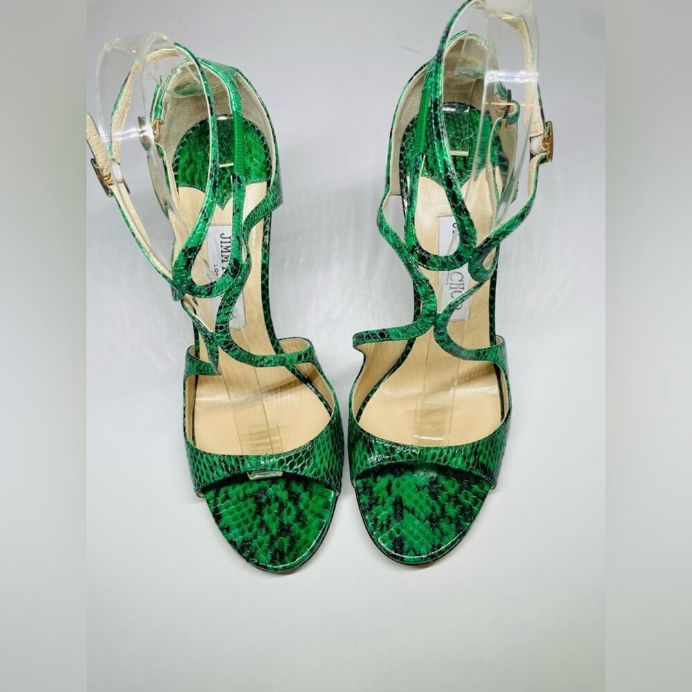 Jimmy Choo Green Snakeskin leather Azia 95 mm Stilettos sandals open toe EU 40.5 - Picture 2 of 10
